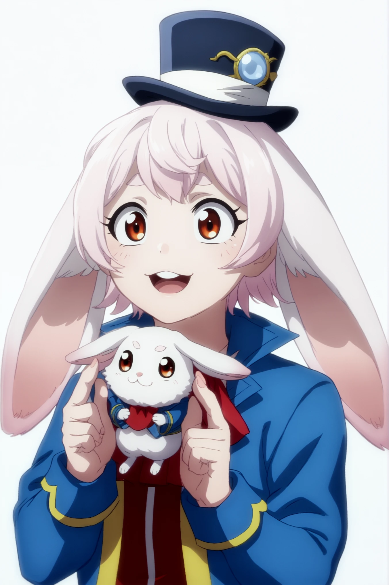 <lora:Emul:0.8> rating_all, score_10, score_8_up, score_7_up, Emul, top hat, upper body, white background, holding a rabbit <lora:sdxl_lightning_4step_lora:1>,