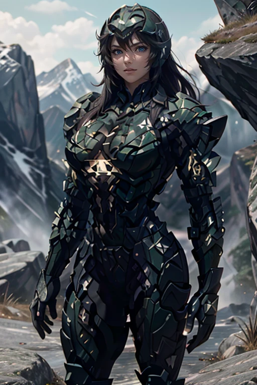 <lora:HXarmour_074:0.9>,mountain,Standing with hand on hip,, hxarmour,1girl,(green armour:1.3),, ultra-detailed,extremely delicate and beautiful,(by exquisite colors block),masterpiece,best quality,unreal engine 5 rendering,movie light,movie lens,movie special effects,detailed details,HDR,UHD,8K,CG wallpaper,