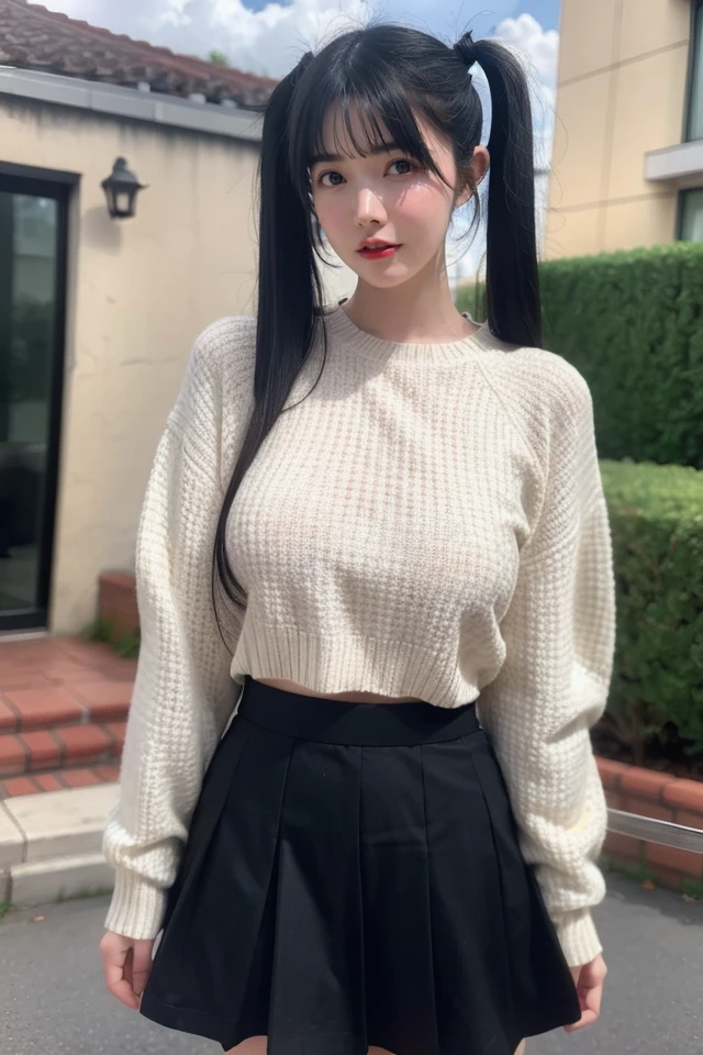 1girl,outdoors,skirt,solo,photo background,black hair,white skirt,twintails,looking at viewer,day,sweater,long hair,realistic,drill hair,black eyes,bangs,long sleeves,shirt,
best quality,masterpiece,illustration,Amazing,finely detail,masterpiece,official art,incredibly absurdres,huge filesize,ultra-detailed,highres,extremely detailed,realistic,,<lora:Azusa Onodera_20240602181841:0.8>