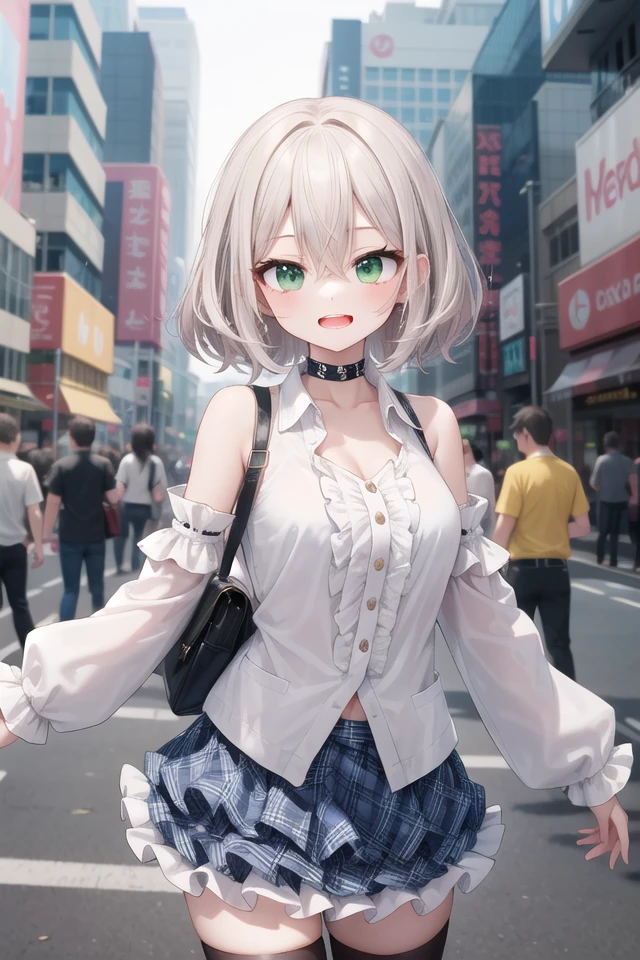 <lora:talkmouth_E_type2_v100:1>
insanely detailed, absurdres, ultra-highres, ultra-detailed, best quality,
1girl, solo, nice hands, perfect hands
BREAK
(a checkered clothes:2.0), (a checkered idol clothes:1.6), (short frill sleeve:1.3), (layered skirt,multilayer-skirt:1.6), (white thigh-high socks:1.4), (white choker,white glove with frill:1.3)
BREAK
(nsfw:-1.5)
BREAK
smile, open mouth
BREAK
from below,
standing, cowboy shot, looking at viewer
BREAK
slender, kawaii, perfect symmetrical face, ultra cute girl, ultra cute face, ultra detailed eyes, ultra detailed hair, ultra cute, ultra beautiful
BREAK
in street, cityscape in akihabara, depth of field, ultra detailed background
BREAK
medium large breasts
BREAK
grey hair, green eyes, messy hair, hair between eyes