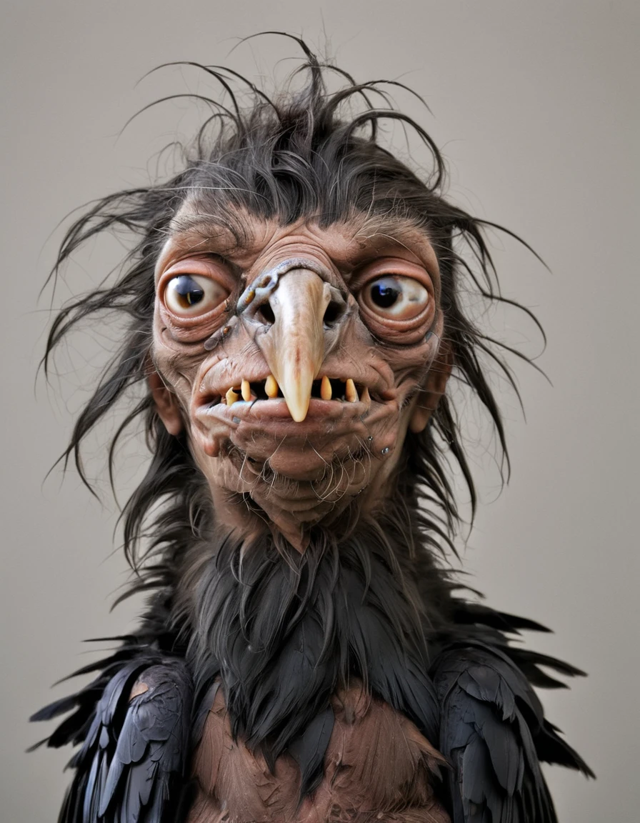 uglylora, 1raven, solo, portrait, ugly