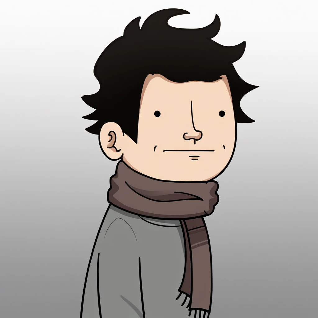 score_7_up, BREAK, 1boy, solo, Laink, black hair, black eyes, scarf, grey shirt, no arms,<lora:Wankul_Laink_XL_Leaf1:1>, cowboy shot, rim light, gradient background,
