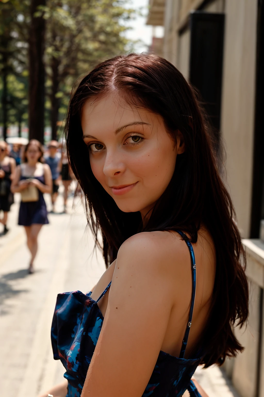 <lora:CassieLeanne:0.8>,  full color portrait of a young woman, wearing a summer dress, in a crowded street, natural light, RAW photo, subject, 8k uhd, dslr, soft lighting, high quality, film grain, Fujifilm XT3, Nikon D850