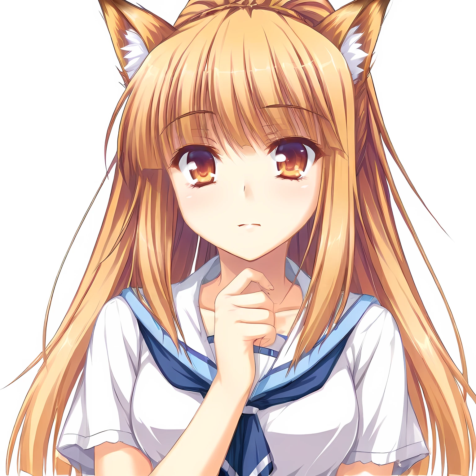 portrait
 <lora:MiyamaKonXLpony:0.7> Miyama_Kon, blonde, amber eyes,
fox ears, ponytail,