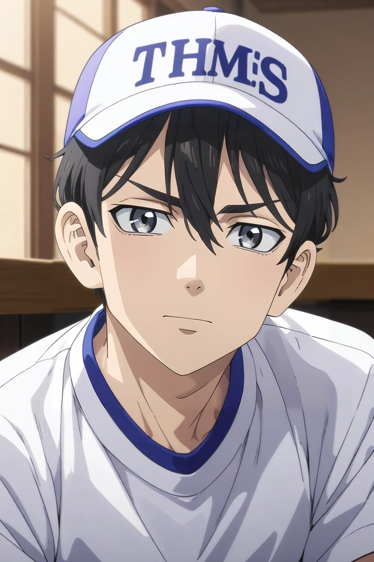 score_9, score_8_up, score_7_up, source_anime, rating_safe, , anime screencap, , , looking at viewer, depth of field, 1boy, solo, male focus, <lora:naoto_tachibana_pony:0.8>, naoto_tachibana, black hair, grey eyes, short hair, hair between eyes, asymmetrical, times square, indoors, breast rest, nervous, sweatpant, baseball cap, <lora:sdxl_lightning_8step_lora:1>