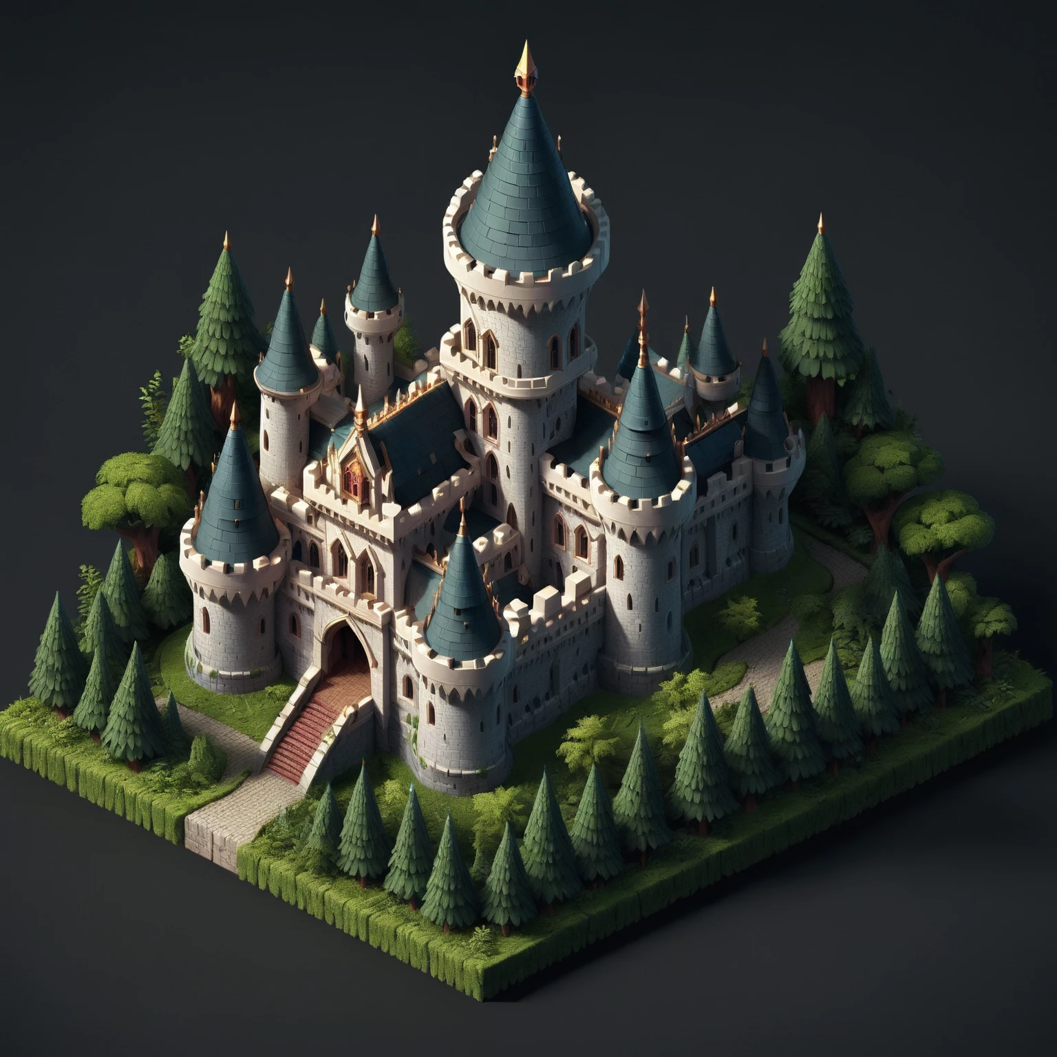 Elven Architecture Isometric elvish castle in a dark forest <lora:Elven Structures Isometric:1>