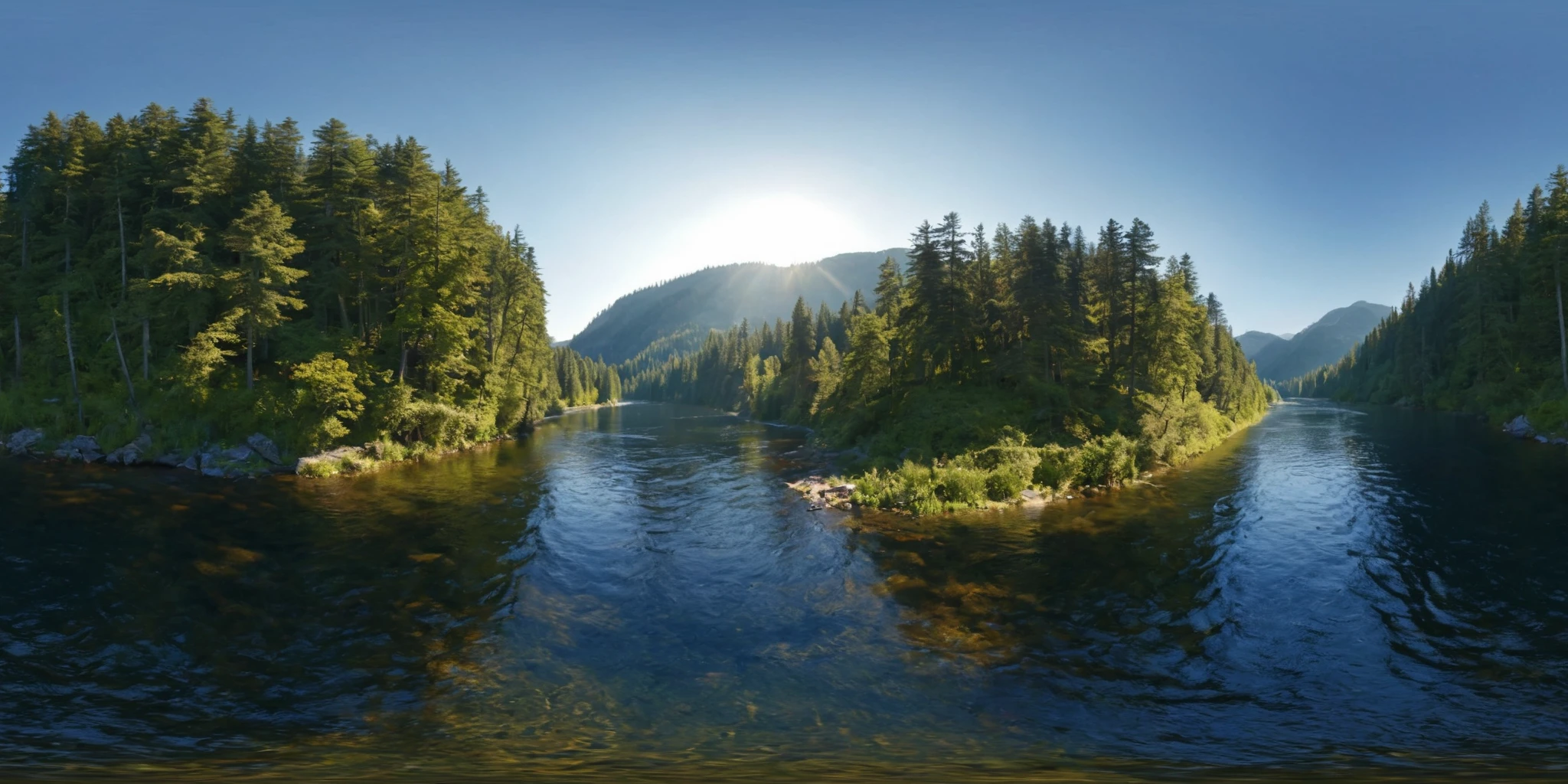 360panorama,Aerial photography,Aerial view of a tree-lined river during the day, early afternoon, sunlight reflecting off the water, peaceful lush natural environment, dense greenery, flowing river, bright natural sunlight, Thomas Cole, realistic, oil painting, landscape, vibrant greens, blues, hints of sunlight, high quality, highly detailed,
complex background,masterpiece,visually stunning:1.5,evocative,best quality,intricate and very detailed:1.5,professionally graded colors,hyper-detailed:1.8,cinematic design:1.5,very detailed image,hyperealistic,realistic art style,photorealism,dynamic lighting,light rays,detailed background,cinematic lighting,cinematic angle,very aesthetic,ultra detailed,intricate details,semi realistic,best quality,realistic,photo realistic,dramatic lighting,detailed lighting,realistic photo,[[volumetric lighting, dappled lighting]],
((vignette)),highly detailed,moody,epic,gorgeous,film,atmospheric haze,Ultra High Resolution,wallpaper,8K,Rich texture details,hyper detailed,detailed background,dramatic angle,epic composition,dynamic lighting,award winning photo,
complex background,caustics,optics,surreal,magic,perfect anatomy,best resolution,best quality,highres,realistic photo,professional photography,professional color grading,cinematic angle,reflection lights,closed up,many details,extreme detailed,full of details,life-like details,cinematic,dramatic,dynamic,extremely refined lines and and shapes,extremely refined details on objects,sharp details,wide range of colors,many details everywhere,raytracing,antialiasing,Realistic soft shadows,Low saturation colors,insane quality,insane resolution,Insane details,masterpiece,8k,4k resolution,<lora:HMSGèªæXL2-000010:1>,