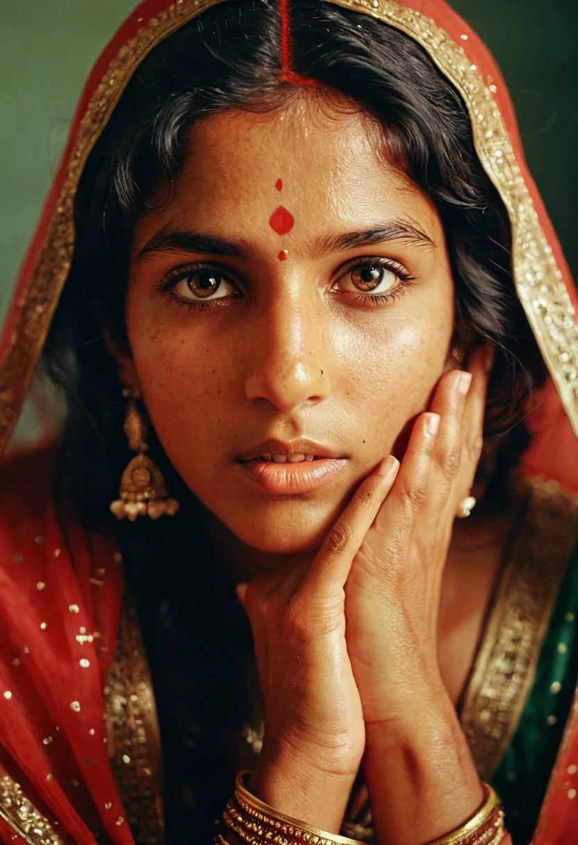 RAW textured photography by Guy Aroch and Steve McCurry, goddess, passionate god-like beautiful 30 years old Indian flexible-bodied woman, (natural human skin with visible pores and minor blemishes:0.5)