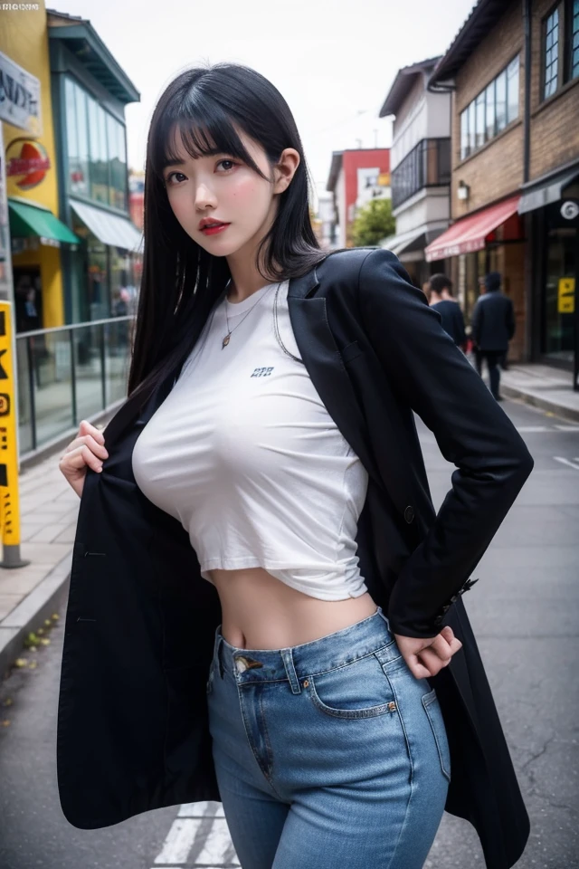 1girl,black hair,solo,pants,long hair,denim,jeans,black eyes,shirt,jacket,looking at viewer,blurry background,white shirt,bangs,cowboy shot,holding,midriff,coat,standing,long sleeves,
best quality,masterpiece,illustration,Amazing,finely detail,masterpiece,official art,extremely detailed CG unity 8k wallpaper,incredibly absurdres,huge filesize,ultra-detailed,highres,extremely detailed,outdoors,realistic,,<lora:Azusa Onodera_20240602181841:0.8>