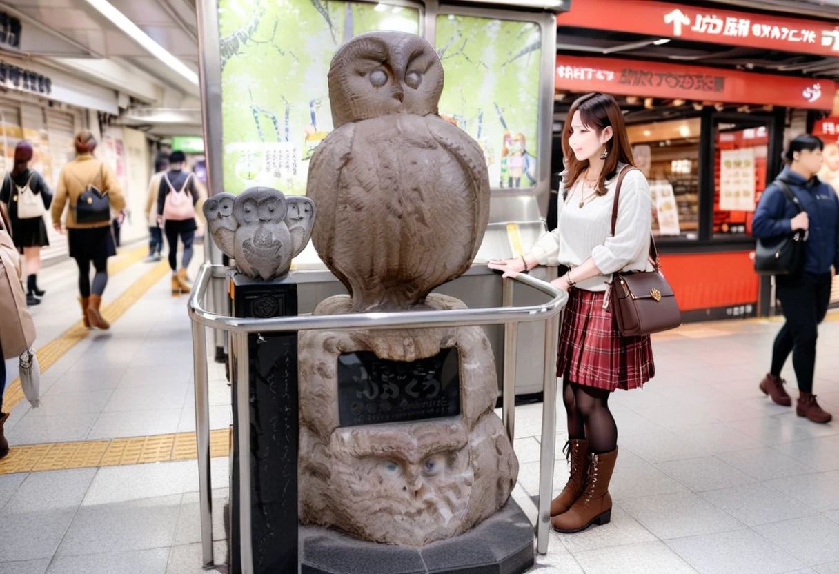 masterpiece, best quality, very aesthetic, absurdres,
ikefukurou, statue, owl, jewelry, pantyhose, skirt, realistic, necklace, bag, bracelet, real world location, brown hair, boots, plaid skirt, handbag, plaid, photo background, solo focus, long hair, tiles, tile floor
<lora:ikefukurou_SDXL_V1:1>