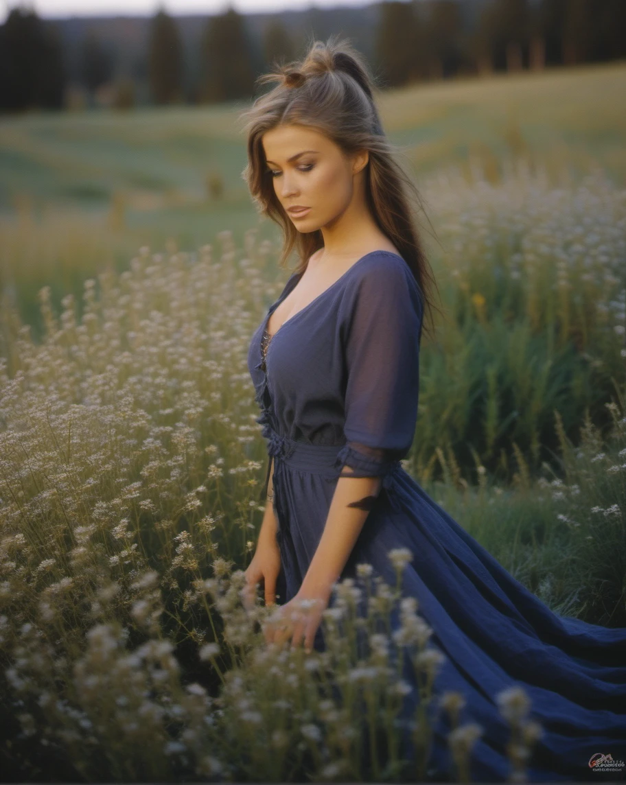 1woman (horror themed and dramatic scenery in a field of flowers at midnight, silky and beautiful young female stalking in the tall flowers and grass, slender body with arched back:1.5), cinematic photo dark photo of young female face and black flowers, (closeup knife blade carefully pressed up against her face as if to show her ability to be crazy:1.7), (accentuate light blue pupils, eyes pop:1.4), shallow depth of field, vignette, highly detailed, moody, epic, gorgeous, film, atmospheric haze, dynamic lighting,c5rm3n3l3ctr5<lora:Carmen_Electra:1>