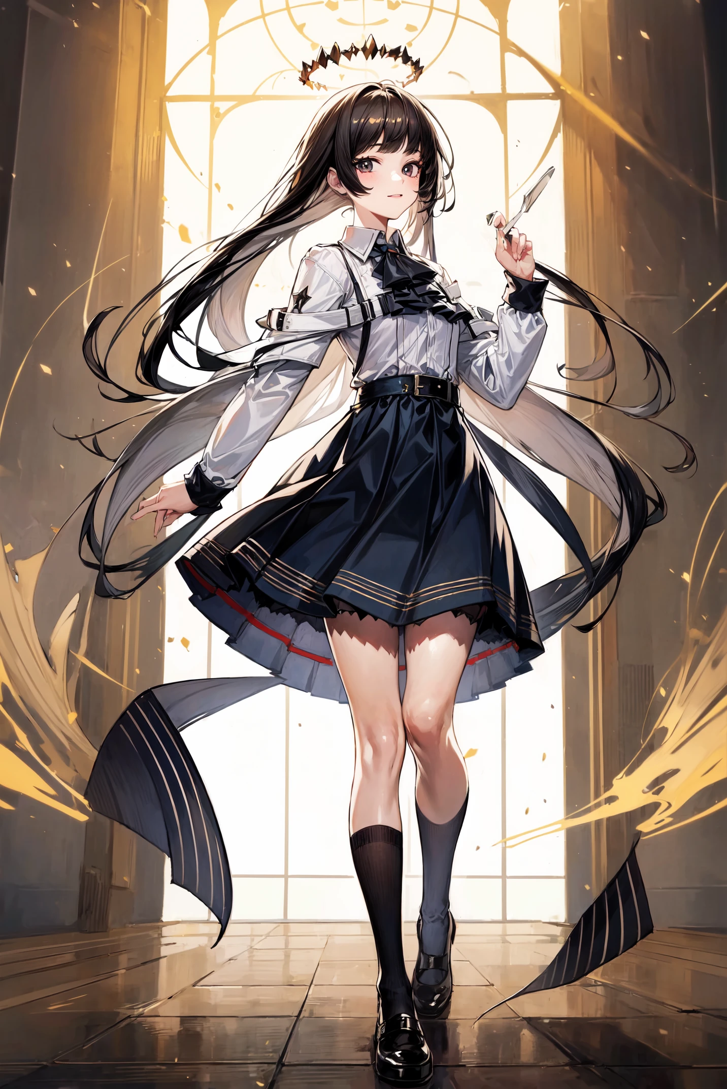 1girl,solo,masterpiece,best quality,high quality,absurdres,looking at viewer,<lora:add_detail:0.6>,<lora:virtuosa_v1.5:0.7>,shirt,skirt,