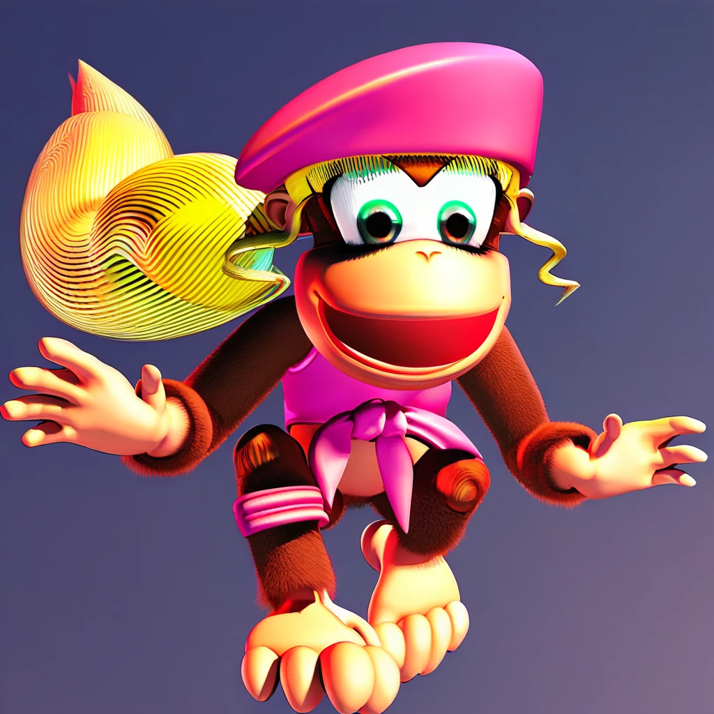 (source_furry, source_cartoon, score_9, score_8_up, score_7_up:1), solo female, dixie kong, kong, looking at viewer, smile, open mouth, 3d