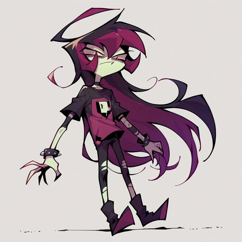 score_9, score_8_up, score_7_up, score_6_up, <lora:z1mXLP:1> z1m, invader zim, solo, cel shading, 1boy, long hair, black hair