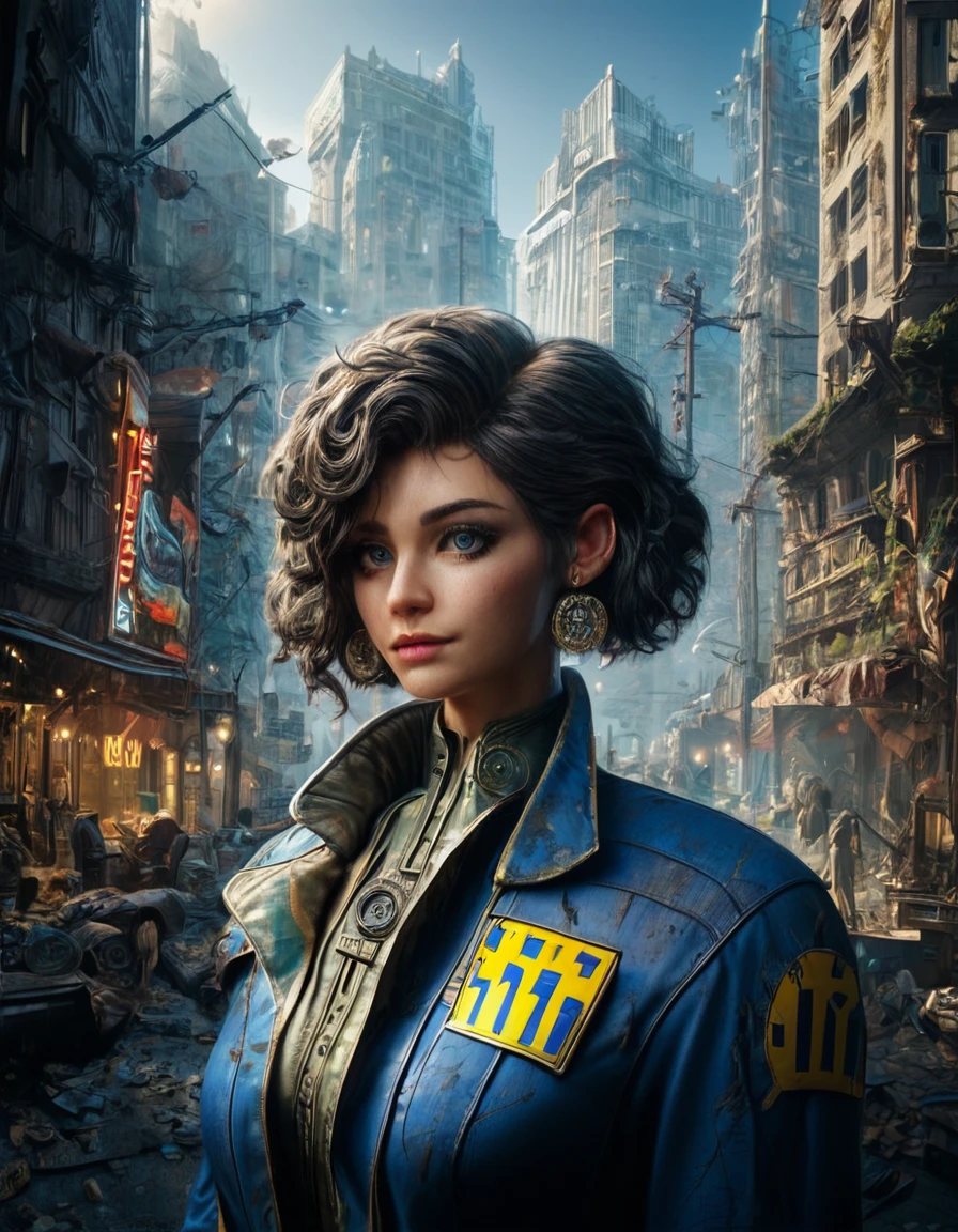 Professional Photography score_9, score_8_up, score_7_up, falloutlora, woman, city, blue suit . Studio lighting, sharp focus, high-resolution, lifelike colors, (masterpiece), (best quality), (ultra-detailed), score_9, score_8_up, score_7_up, falloutlora, woman, city, blue suit, illustration, disheveled hair, detailed eyes, perfect composition, moist skin, intricate details, earrings, by wlop