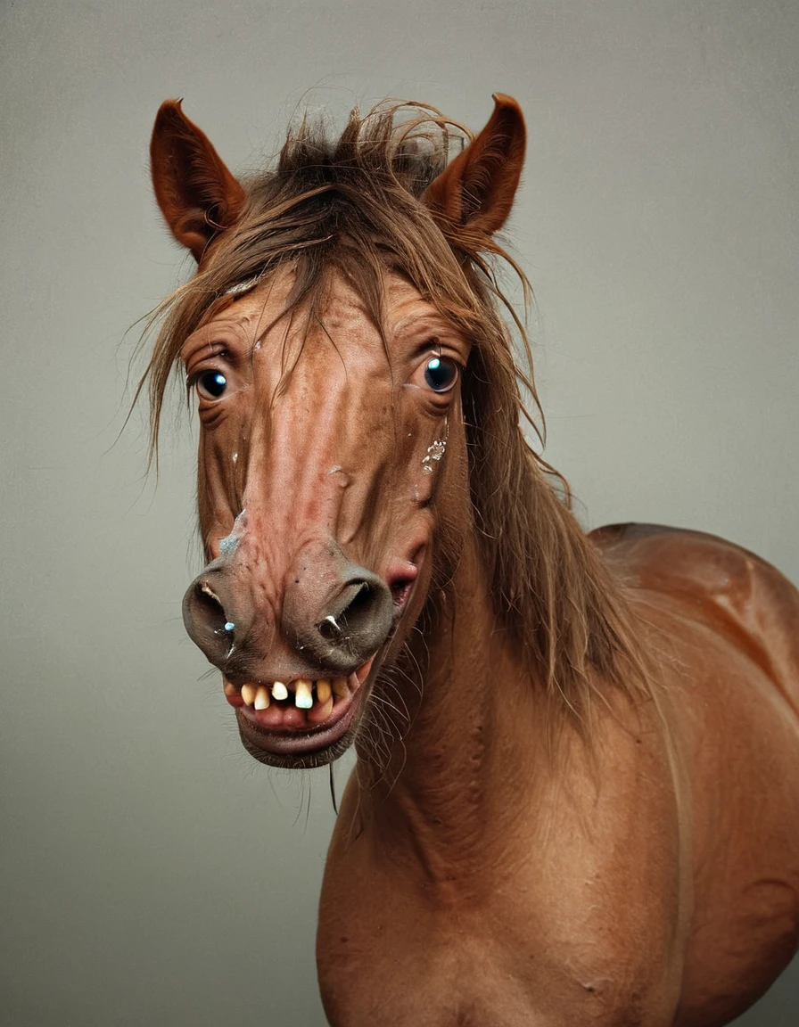 uglylora, 1horse, solo, portrait, ugly