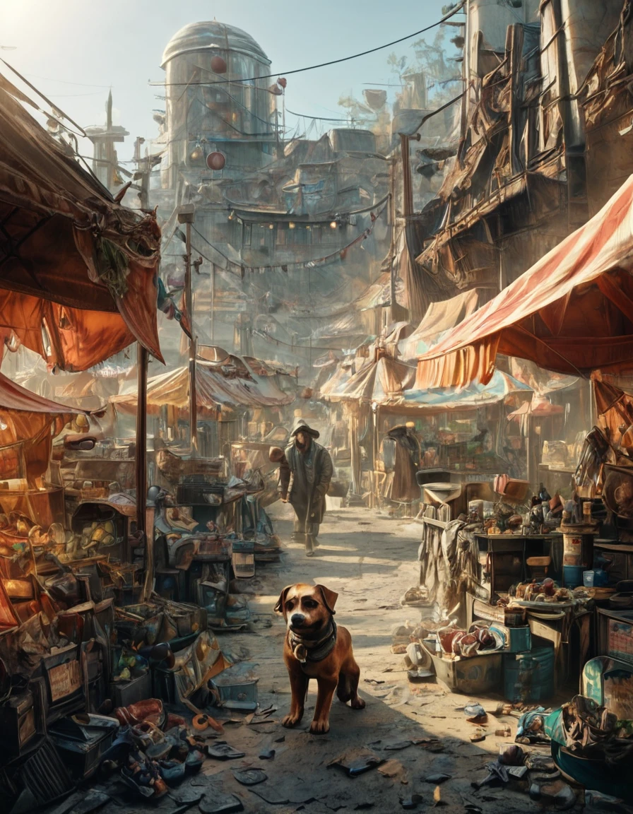 Professional Photography score_9, score_8_up, score_7_up, falloutlora, dog, market . Studio lighting, sharp focus, high-resolution, lifelike colors, (masterpiece), (best quality), (ultra-detailed), score_9, score_8_up, score_7_up, falloutlora, dog, market, illustration, disheveled hair, detailed eyes, perfect composition, moist skin, intricate details, earrings, by wlop