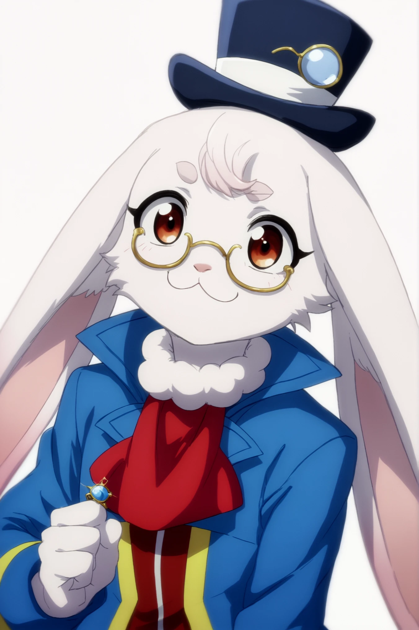 <lora:Emul:0.8> rating_all, score_10, score_8_up, score_7_up, Emul, rabbit, top hat, monocle, upper body, white background, <lora:sdxl_lightning_4step_lora:1>,