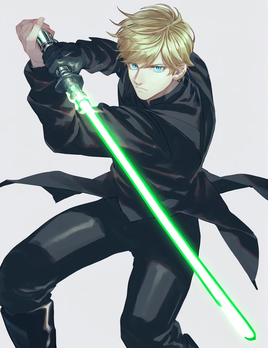 score_9, score_8_up, score_7_up,
low guard sword parry stance,holding sword,
solo,looking at viewer,short hair,bangs,blue eyes,blonde hair,simple background,gloves,long sleeves,1boy,white background,closed mouth,jacket,male focus,boots,black gloves,pants,black footwear,black jacket,black pants,single glove,animification,glowing weapon,energy sword,lightsaber
<lora:low_guard_parry_stance:0.9>