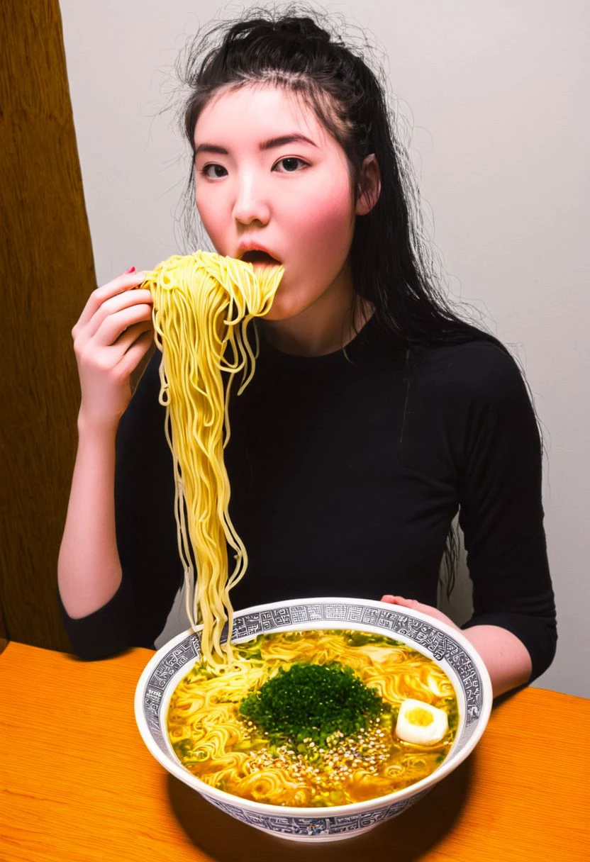 eating ramen, 1girl, solo, poppyseed