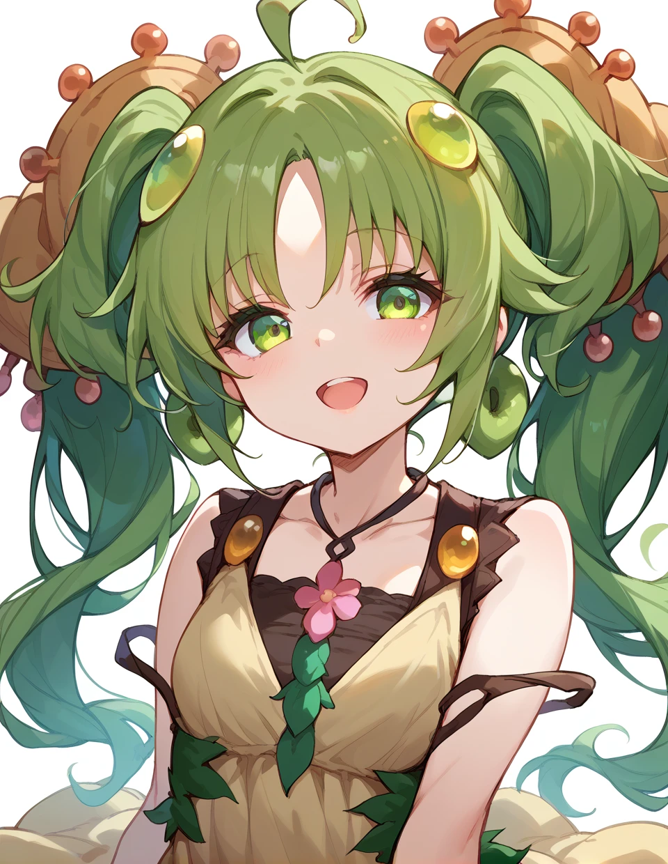 score_9,score_8_up,score_7_up,score_6_up,score_5_up,score_4_up,close-up,
1girl,solo,<lora:traptrixsera_pony:1>,traptrix sera,green hair,twintails,green eyes,dress,
open mouth,ahoge,hair ornament,looking at viewer,