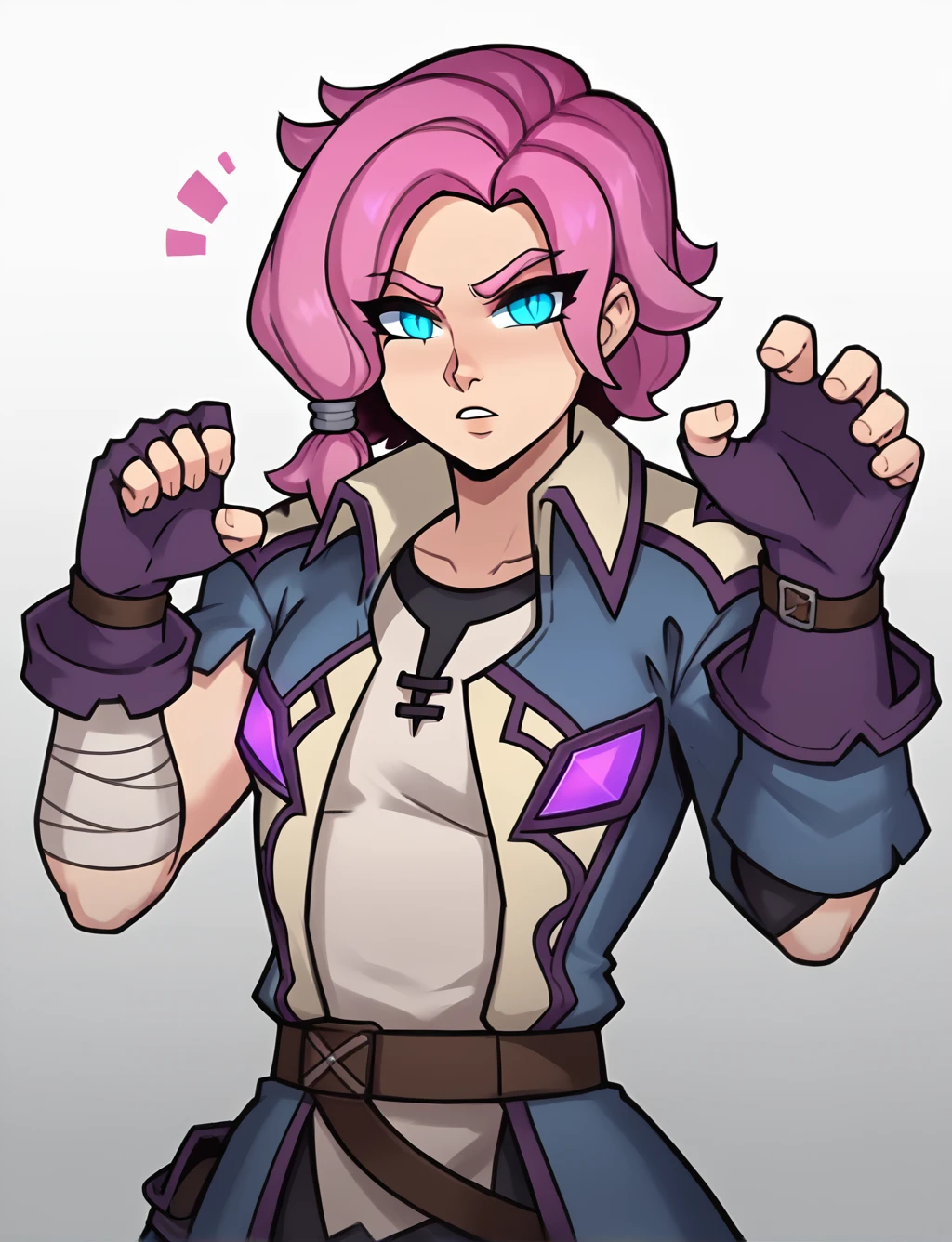 score_9, score_8_up, score_7_up, score_6_up, score_5_up, score_4_up, source_anime,
BREAK
1 girl, solo, maeve_paladins, maeve outfit, gloves, coat, portait, :3, kawaii, paws pose, portair, shoulder shot
BREAK
gradient background,  <lora:MaevePaladins:0.8>