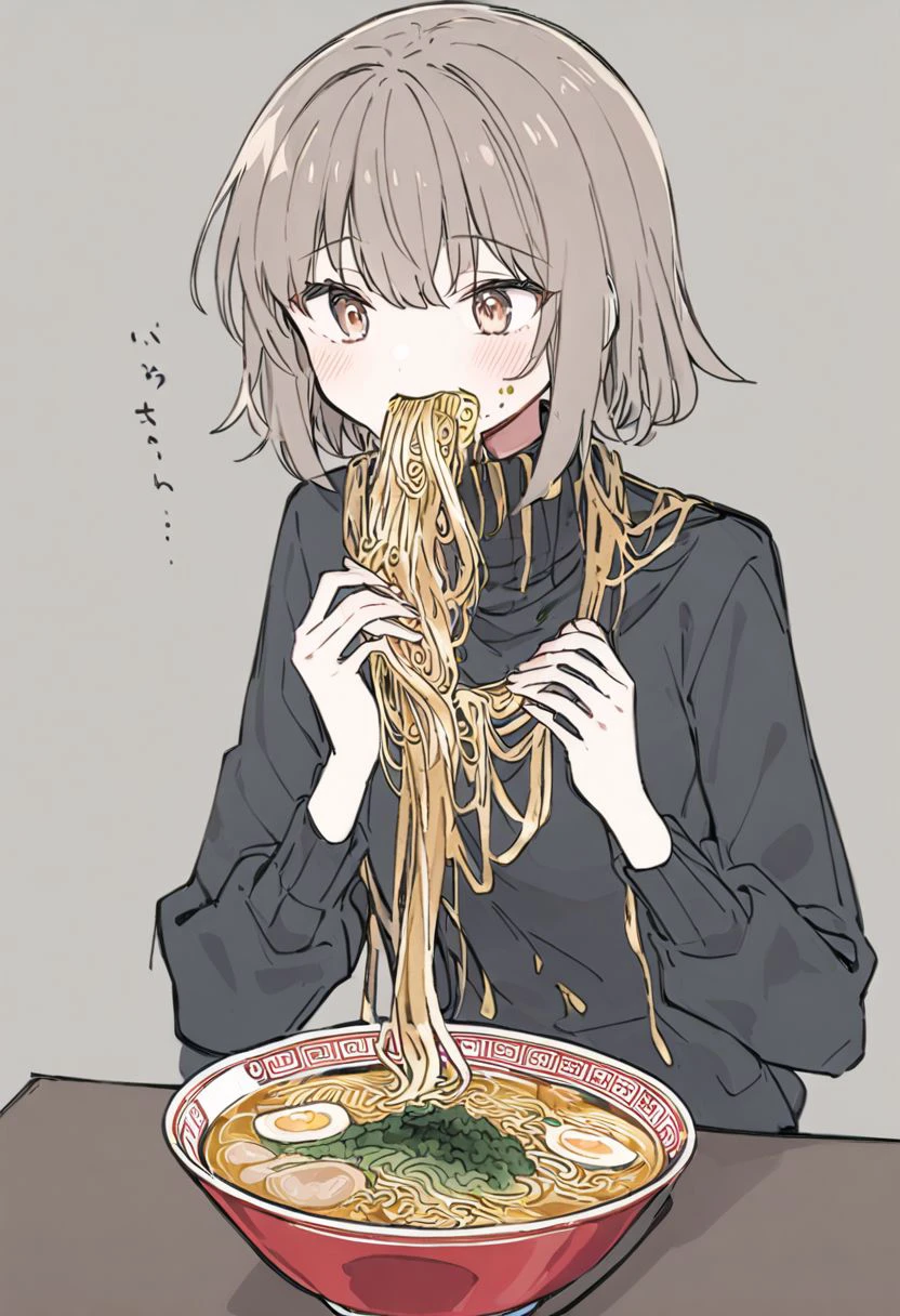 eating ramen, 1girl, solo