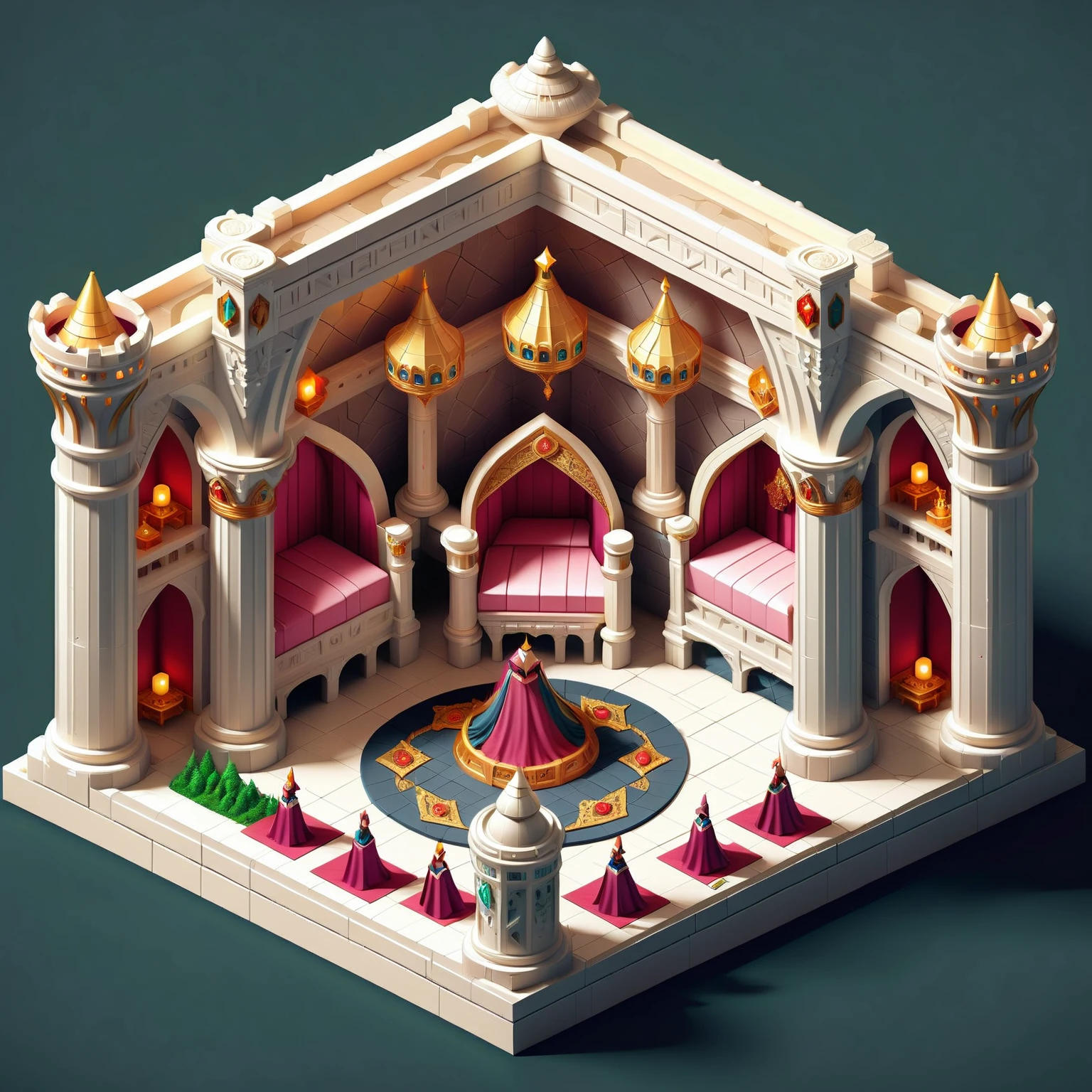 Elven Architecture Isometric (interior view:1.3) of a luxurious throne room <lora:Elven Structures Isometric:1>