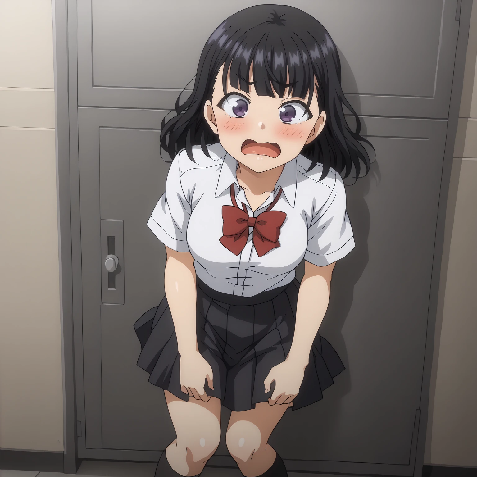 masterpiece,highres,high quality,extremely detailed,solo,
PlumpOzawa,1girl,
serafuku,neckerchief, chubby body, wer legs,
pleated skirt, shy, upskirt focus view, pink striped panties, wet panties, skirt lift,
