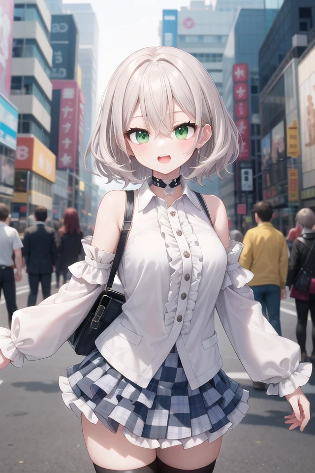 <lora:talkmouth_O_type2_v100:1>
insanely detailed, absurdres, ultra-highres, ultra-detailed, best quality,
1girl, solo, nice hands, perfect hands
BREAK
(a checkered clothes:2.0), (a checkered idol clothes:1.6), (short frill sleeve:1.3), (layered skirt,multilayer-skirt:1.6), (white thigh-high socks:1.4), (white choker,white glove with frill:1.3)
BREAK
(nsfw:-1.5)
BREAK
smile, open mouth
BREAK
from below,
standing, cowboy shot, looking at viewer
BREAK
slender, kawaii, perfect symmetrical face, ultra cute girl, ultra cute face, ultra detailed eyes, ultra detailed hair, ultra cute, ultra beautiful
BREAK
in street, cityscape in akihabara, depth of field, ultra detailed background
BREAK
medium large breasts
BREAK
grey hair, green eyes, messy hair, hair between eyes