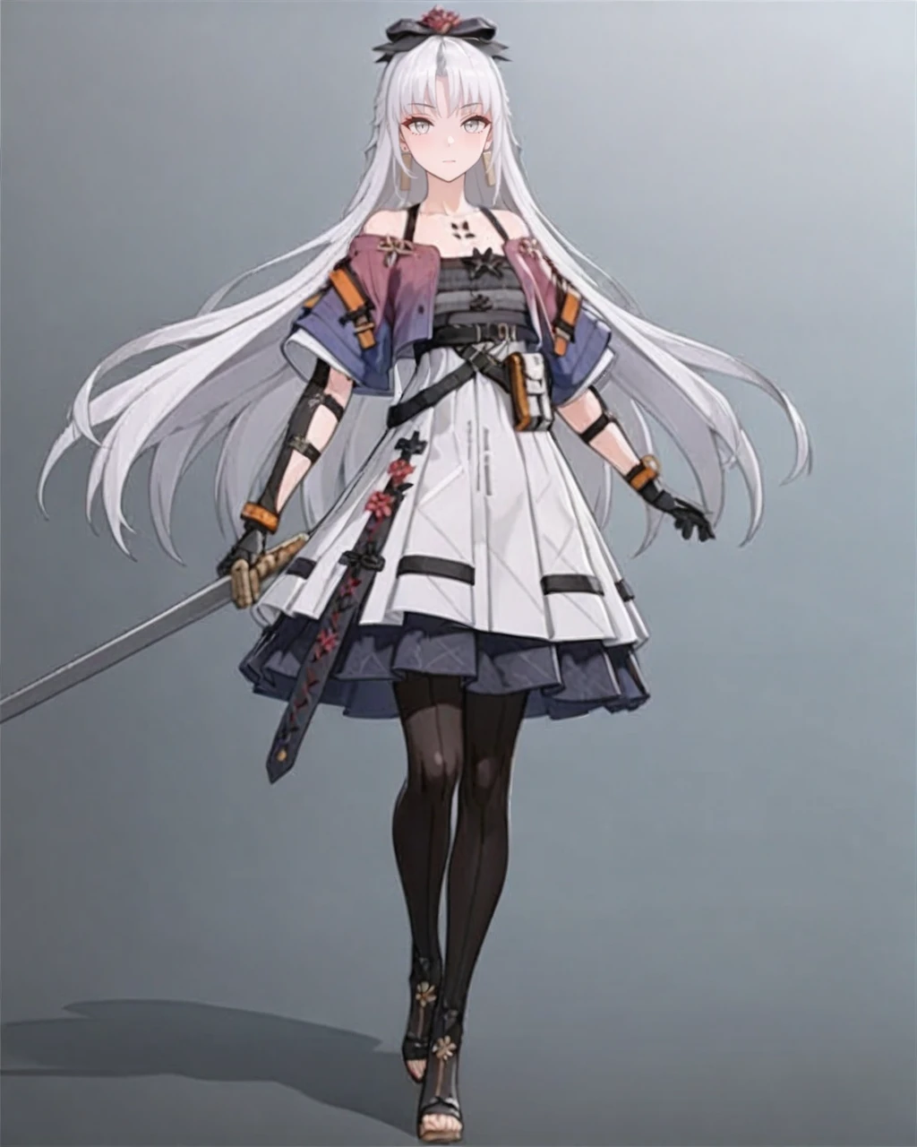 masterpiece,best quality,
<lora:chun_mc_xl:0.8>,oldchun,3doldchun,1girl,solo,sword,long hair,holding,jewelry,full body,white hair,gloves,looking at viewer,earrings,dress,grey eyes,black gloves,