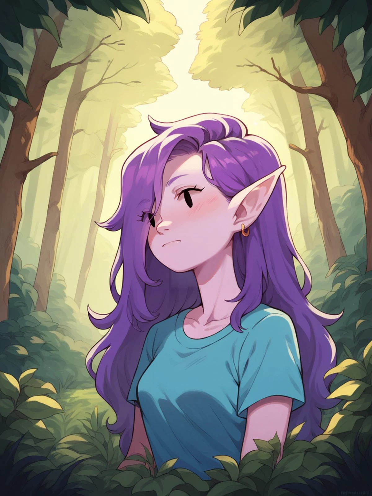 score_9, score_8_up, score_7_up, score_6_up, score_5_up, score_4_up, 4dv3ntur3t1m3, adventure time, <lora:4dv3ntur3t1m3XLP:0.8> 1girl, forest, purple hair, portrait,