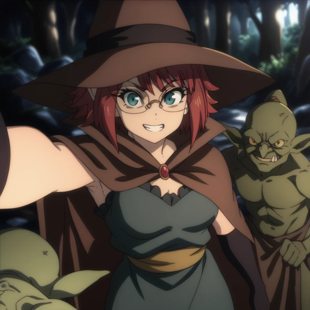score_9, score_8_up, score_7_up, <lora:wizard-gs-ponyxl-000014:1> gswz, glasses, witch hat, cape, dress, green dress, elbow gloves
1girl, grin, selfie, goblin, forest