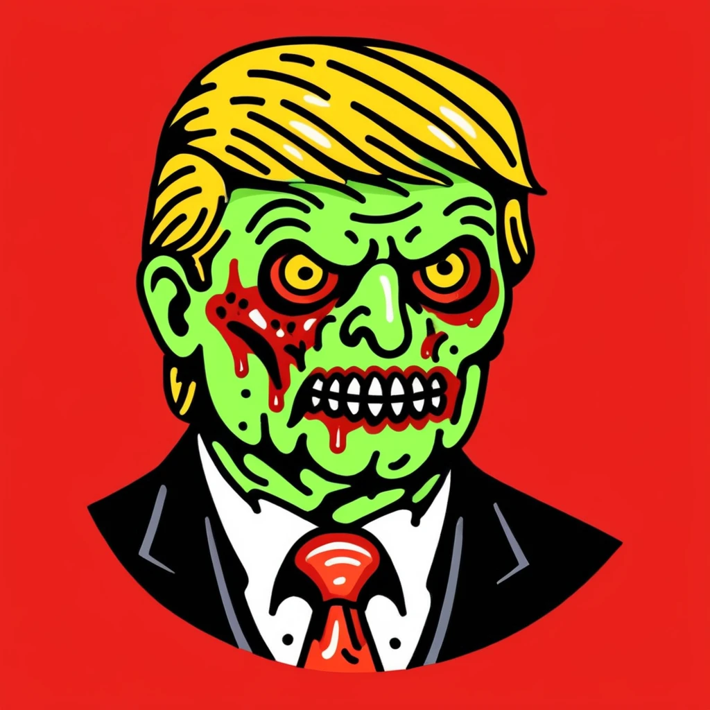 tcc_simple_illustration, a zombie trump <lora:Simple_Bold_Illustration:1.1> , red background