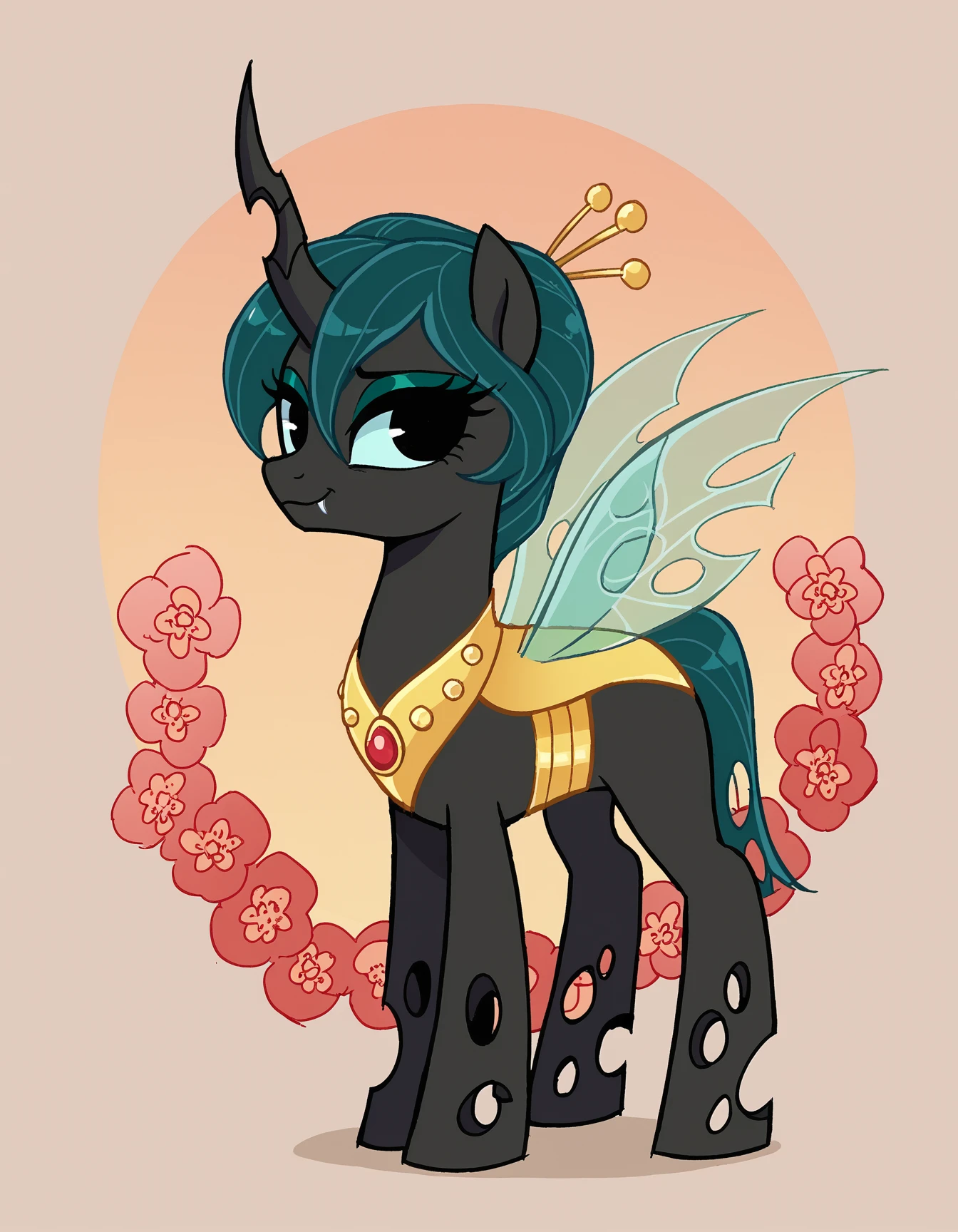 zPDXL, score_9, score_8_up, score_7_up, source_anime, flat color,
1girl, solo, <lora:StickySweet_v3:1> stkyswt, sketch, black eyes, mlp, pony , changeling, geisha wearing a stunning uchikake kimono with lavish brocade and gold thread, embellished with auspicious motifs and seasonal themes, elaborate red beni lipstick, ornate kanzashi hairpins with lacquer and precious metals, adorned with seasonal flowers and symbolic motifs,