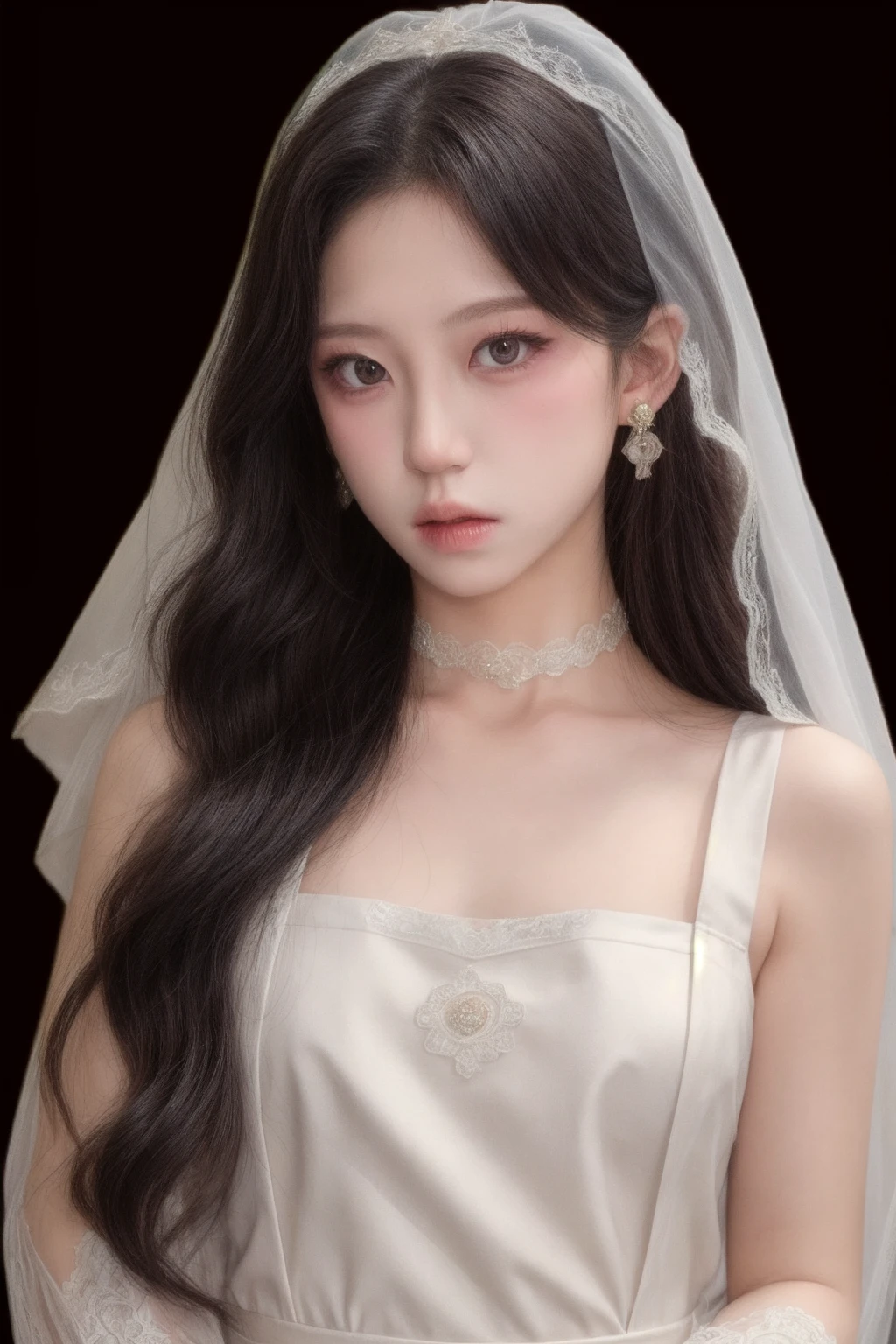 masterpiece, high quality,1girl, upper body, wedding dress, bridal veil,waist apron, lace trim, choker,earrings, lace trim, ornate clothes,
<lora:ip-adapter-faceid-plusv2_sd15_lora:0.64> <lora:add_detail:1> <lora:Lizzynam_v1:0.53>