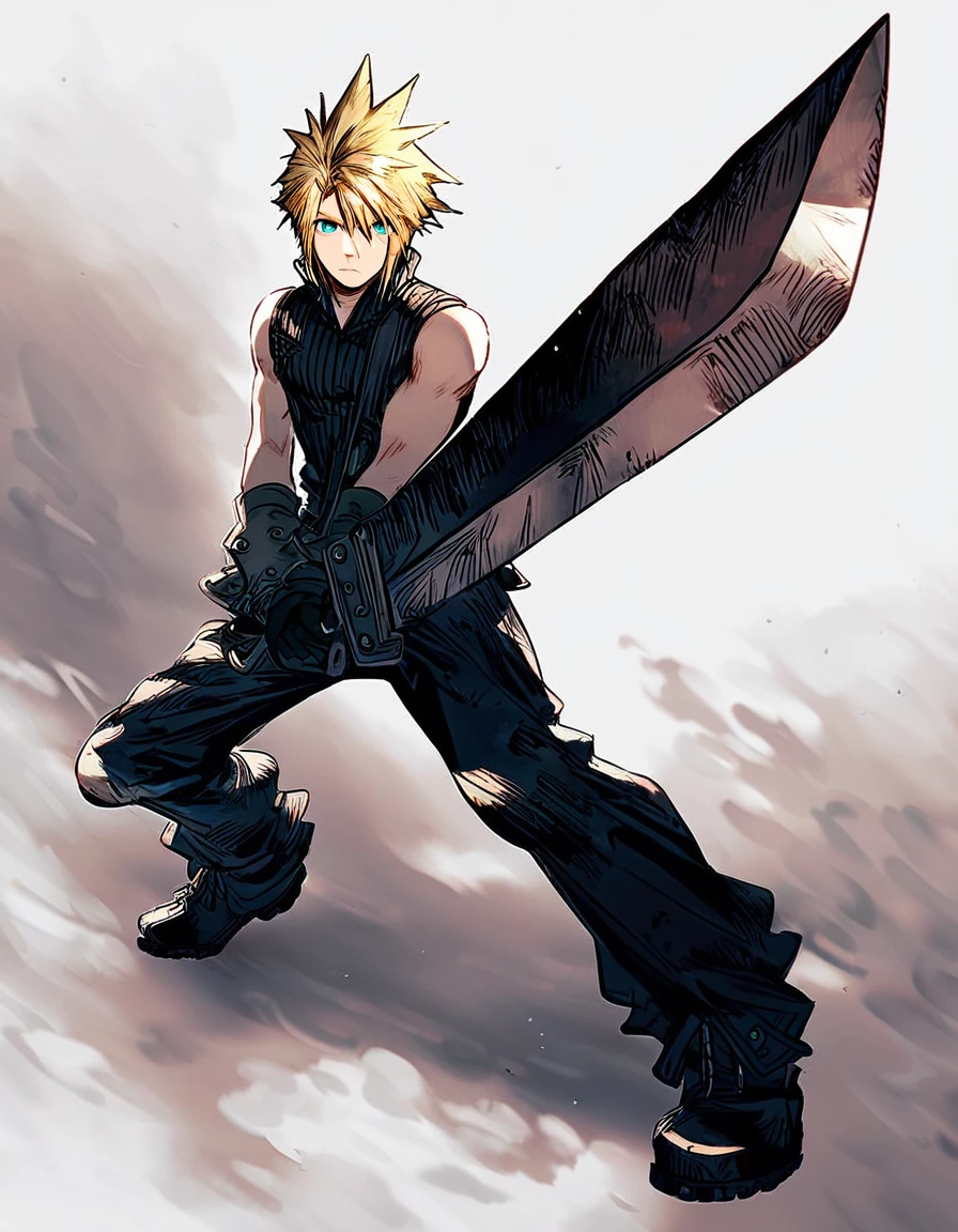 score_9, score_8_up, score_7_up,
source_anime,
two-handed,brave-perspective,solo,looking at viewer,short hair,blue eyes,blonde hair,simple background,shirt,gloves,1boy,white background,holding,hair between eyes,closed mouth,standing,full body,weapon,male focus,boots,sleeveless,black gloves,pants,sword,black footwear,holding weapon,armor,aqua eyes,black shirt,sleeveless shirt,holding sword,spiked hair,high collar,fighting stance,cloud strife,
<lora:Brave_perspective:0.9>