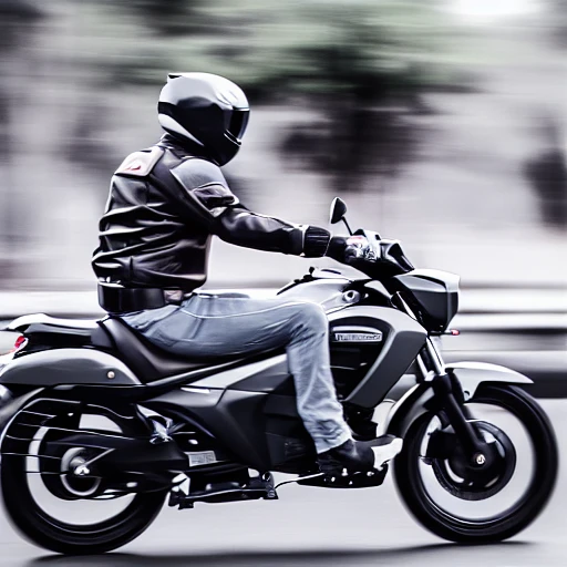 suzuki intruder, motion blur, leather, from side, india, leather jacket, realistic, motor vehicle, male focus, scenery, weapon, vehicle focus, day, outdoors, ground vehicle, blurry, motorbike, sign