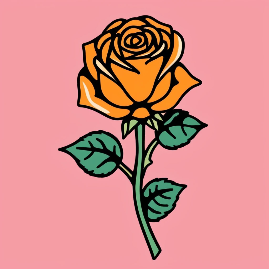 tcc_simple_illustration, stylized illustration of  a long stem rose, bold outlines, limited palette
 <lora:Simple_Bold_Illustration:1>