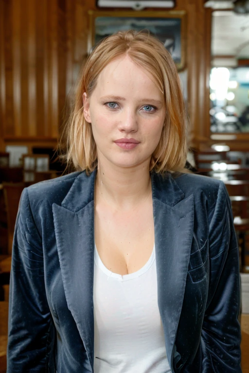 RAW photo, a photo of joanna kulig wearing a blue blazer and a white shirt, detailed face, pale skin, background is a pub,  (high detailed skin:1.2), 8k uhd, dslr, soft lighting, high quality, film grain, Fujifilm XT3
 <lora:joanna kulig v1.0:1>