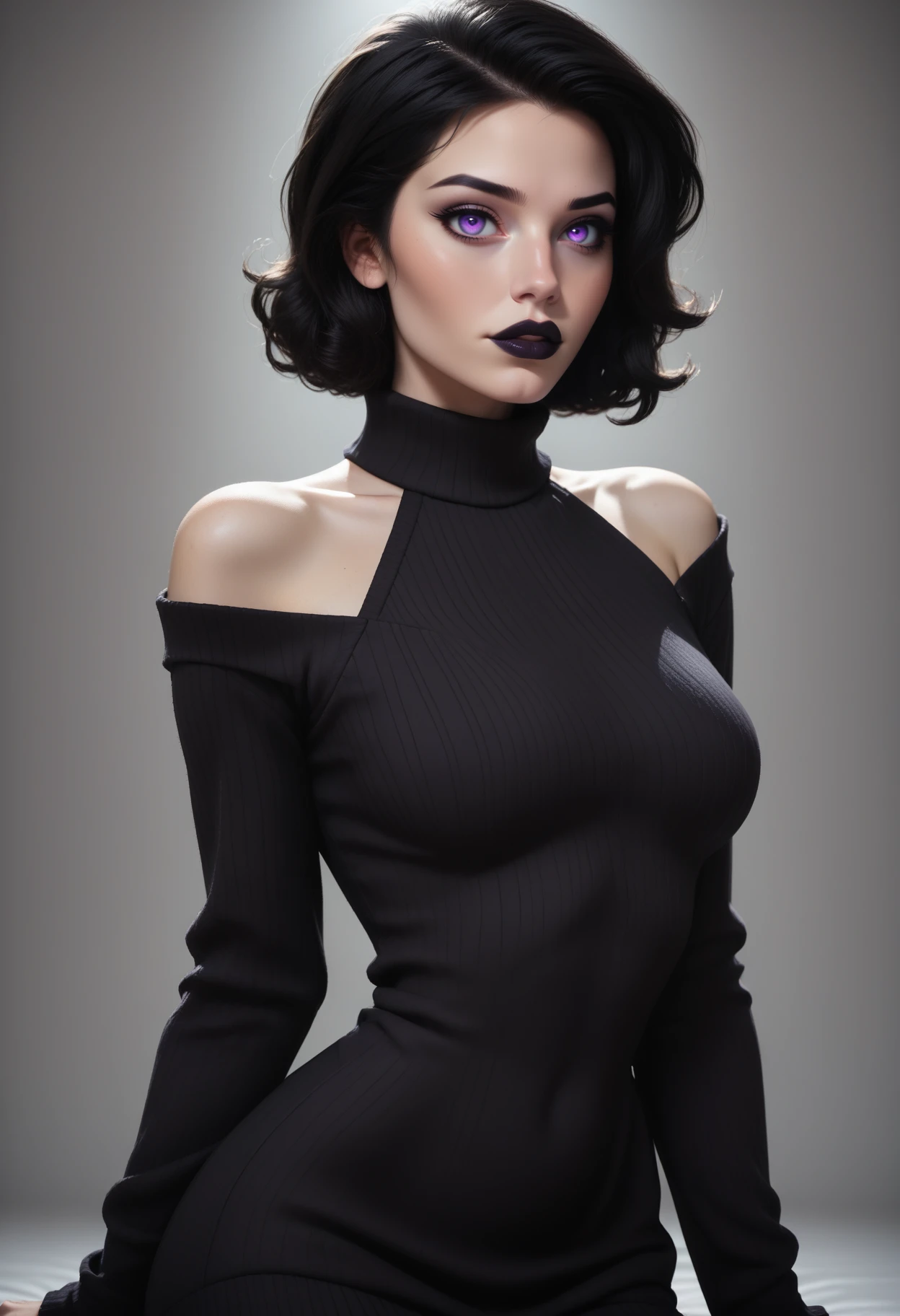 score_9, score_8_up, score_7_up, 1girl, solo, sexy sweater dress, black dress, long sleeves, bare shoulders, <lora:Dark_Anastasia_Pony_v0.1:0.5> d4rk_4n4st4s14, purple eyes, black hair, black lips,