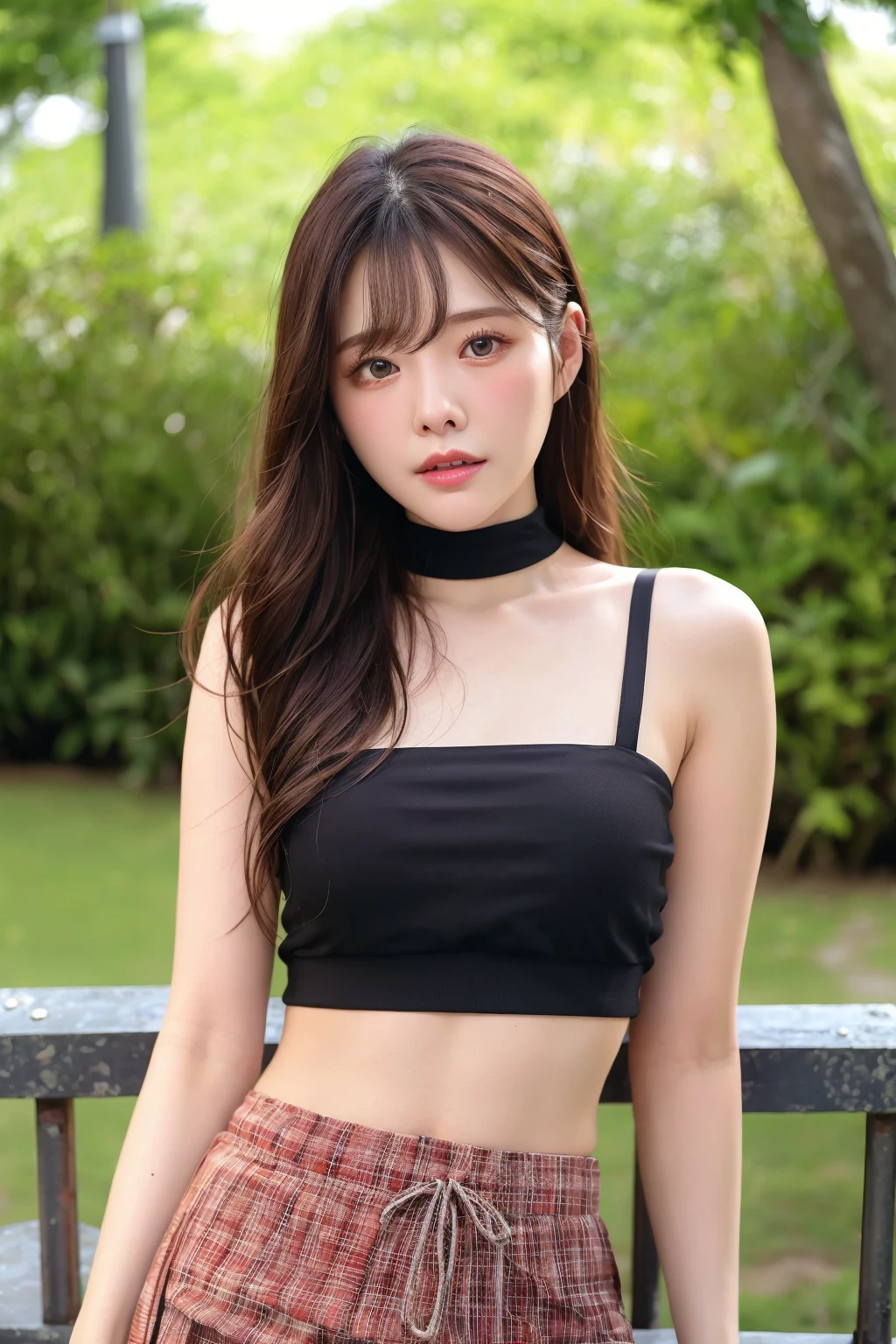 <lora:Arina_Hashimoto_kk:0.8>,1girl,solo,realistic,photorealistic,ultra detailed,looking at viewer,upper body,arina hashimoto,crop top,skirt, outdoors, locations/outdoors