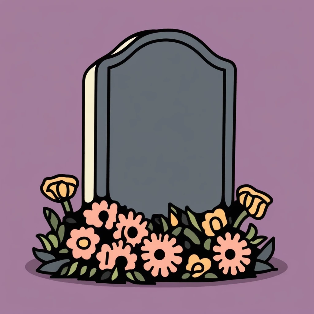 tcc_simple_illustration of a gravestone with dead flowers