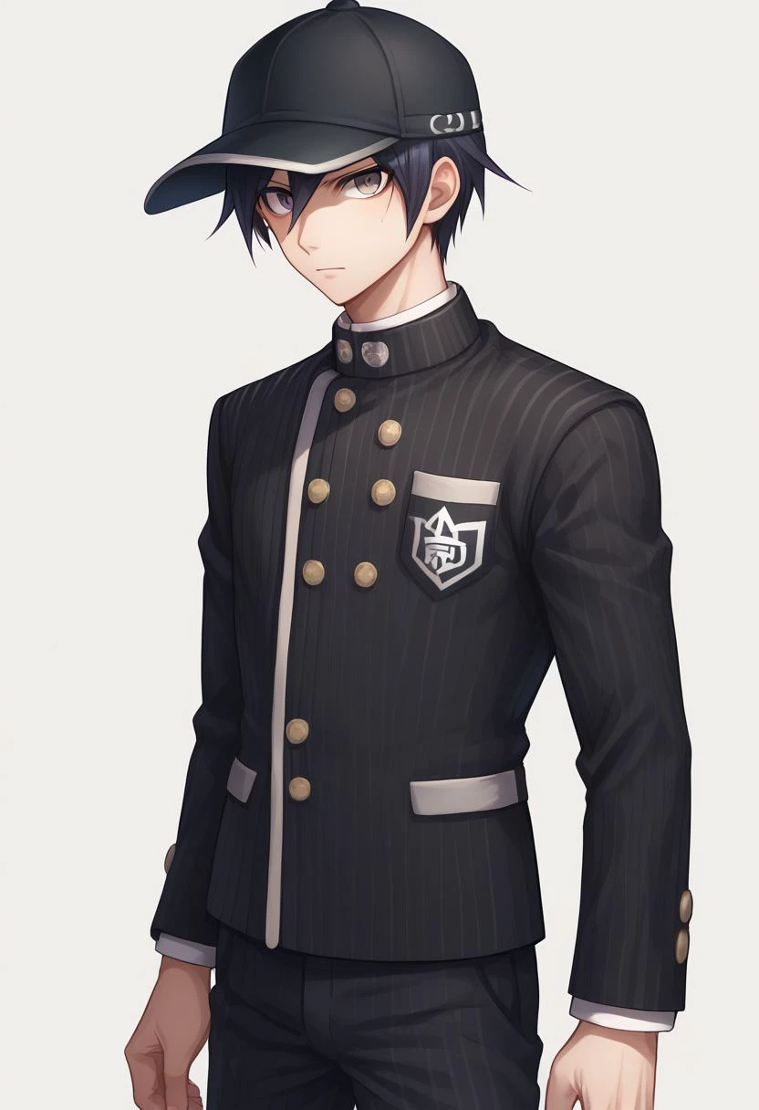 score_9, score_8_up, source_anime, highly detailed, 1boy, solo, 
shuichi, 1boy, male focus, solo, striped, hat, black hair, upper body, short hair, pants, pinstripe pattern, baseball cap, gakuran, school uniform,
indoor,