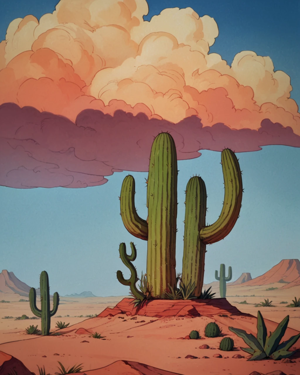 score_9, score_8_up, score_7_up, zPDXL,<lora:Heavy_Metal_Style_PDXL:1> HMstyle, desert, no humans, cactus, sky, clouds, desert flora