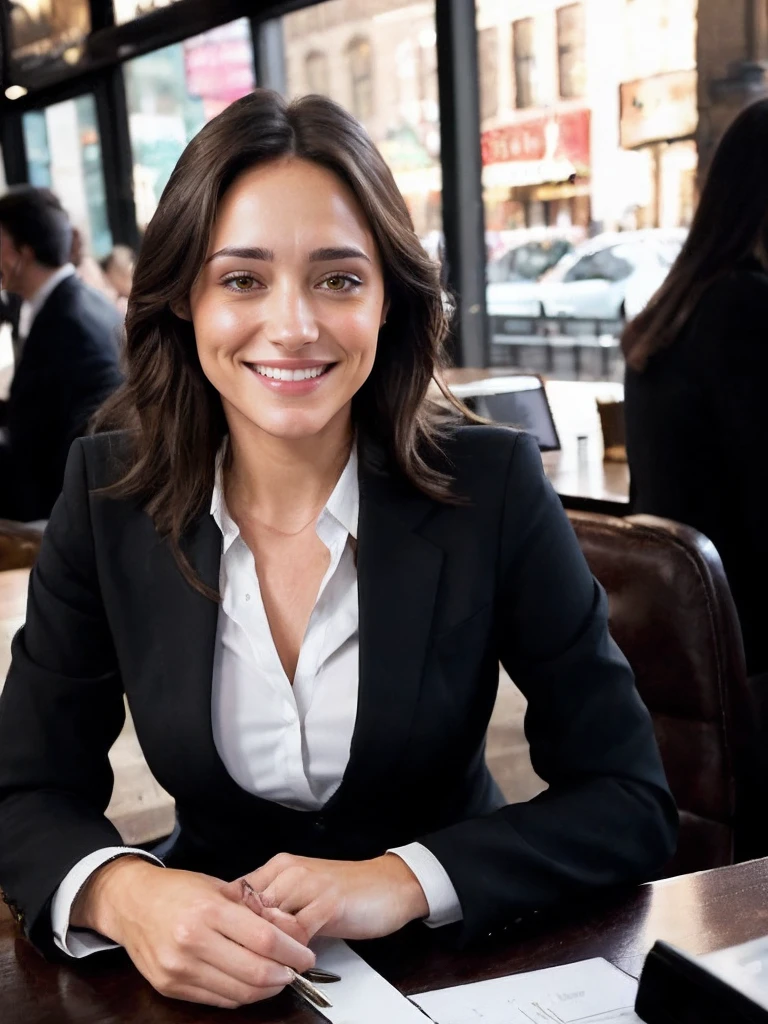 1girl, sitting in a bustling cafe in new york city, portfolio, laptop, brunette, expensive business suit, smile
<lora:cynthia-synth-sd15-lora-1:0.8>