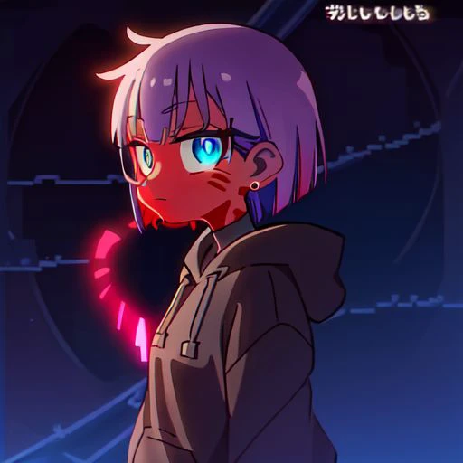 (masterpiece, best quality) girl, (red skin), ((blue glowing hand)), blue eyes, short bob hair, black hoodie,
hanabushi