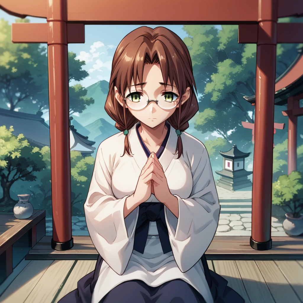 score_10, score_9, score_8_up, score_7_up, source_anime, BREAK, 1girl, Chizuru, glasses, shrine, praying