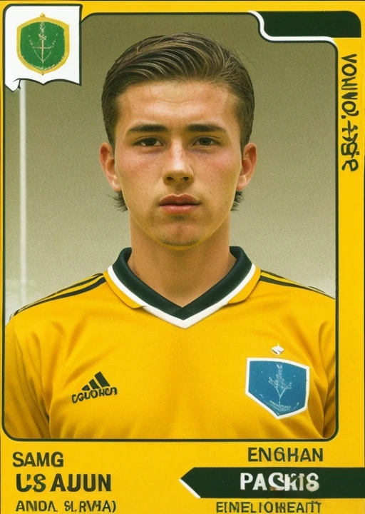 pa_fb_st , 1boy, male focus, solo, sportswear, soccer uniform, Rwandan flag, english text,logo, <lora:Panini_Football_Stickers:1>