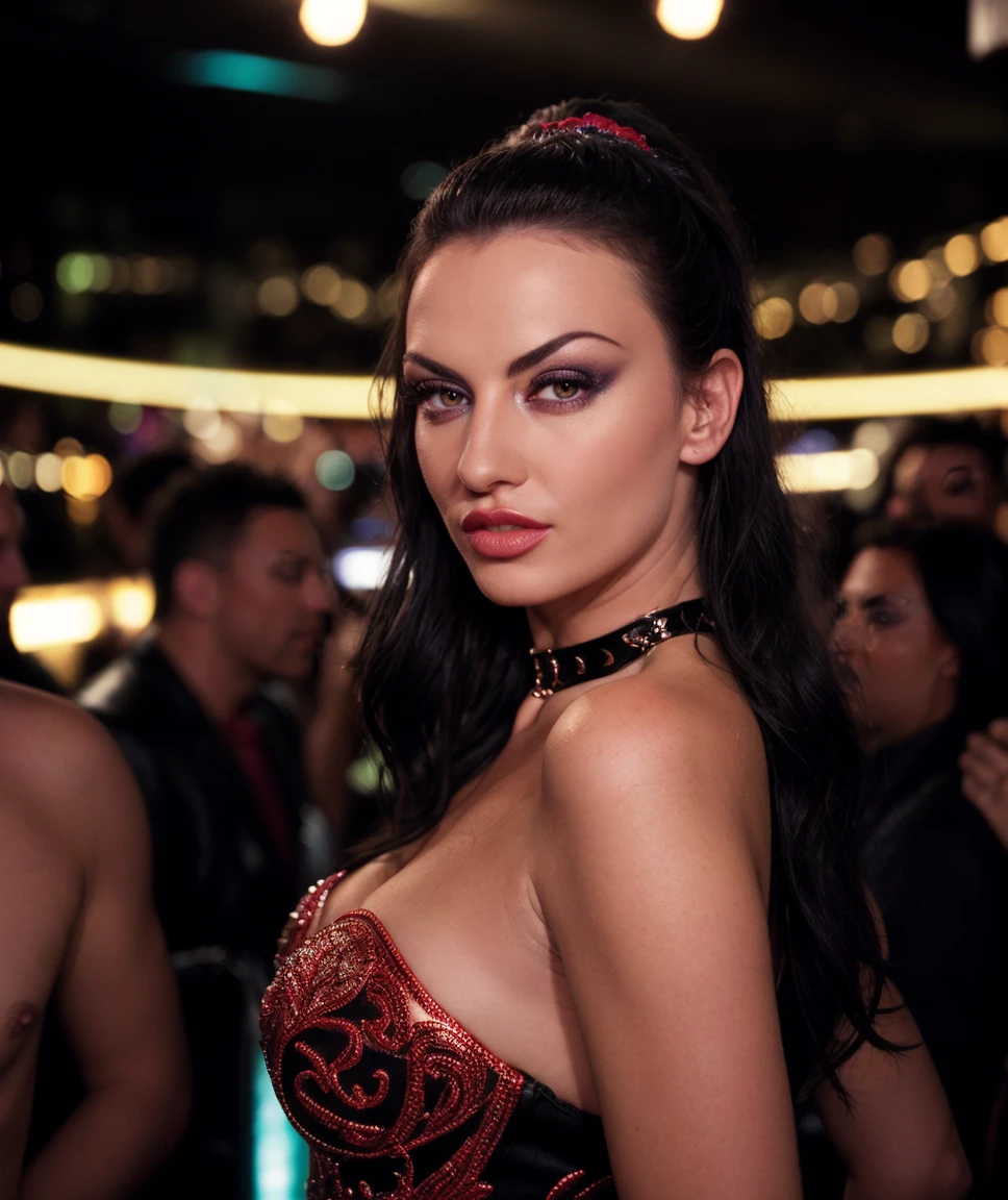 cinematic photo , realistic, super realistic image, photo, <lora:quiron_LauraAngel_v3355_Lora:0.77> Laura Angel woman, . 35mm photograph, film, bokeh, professional, 4k, highly detailed, ,realistic,intricate detailed, flash photography, realistic, amazing photo of a pretty woman , makeup, at blurred background crowded nightclub party background,